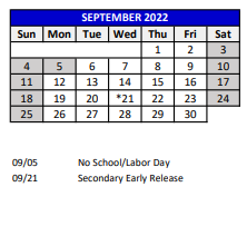 District School Academic Calendar for Gulfside Elementary School for September 2022