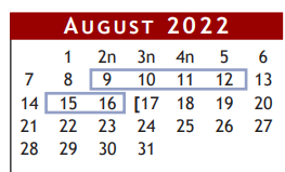 District School Academic Calendar for Alexander Middle School for August 2022