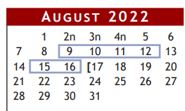 District School Academic Calendar for Brazoria Co J J A E P for August 2022