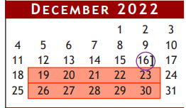 District School Academic Calendar for Barbara Cockrell Elementary for December 2022
