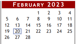 District School Academic Calendar for Brazoria Co J J A E P for February 2023