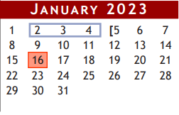 District School Academic Calendar for Robert Turner High School for January 2023