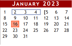 District School Academic Calendar for Brazoria Co J J A E P for January 2023