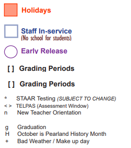 District School Academic Calendar Legend for Brazoria Co J J A E P