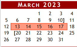 District School Academic Calendar for Brazoria Co J J A E P for March 2023