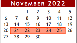 District School Academic Calendar for Brazoria Co J J A E P for November 2022