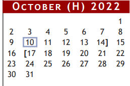 District School Academic Calendar for Berry Milller Junior High School for October 2022