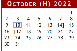 District School Academic Calendar for Brazoria Co J J A E P for October 2022