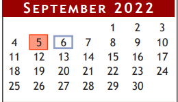 District School Academic Calendar for Brazoria Co J J A E P for September 2022