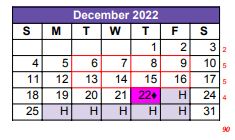 District School Academic Calendar for Lamar Center for December 2022