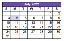 District School Academic Calendar for Austin Elementary for July 2022