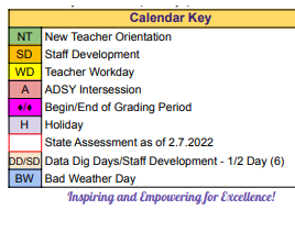 District School Academic Calendar Legend for Lamar Center