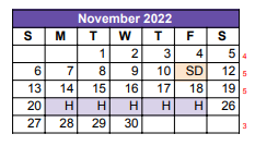 District School Academic Calendar for Lamar Center for November 2022