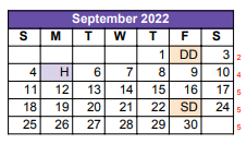 District School Academic Calendar for Pecos Kind for September 2022