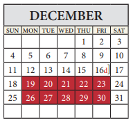 District School Academic Calendar for John B Connally High School for December 2022