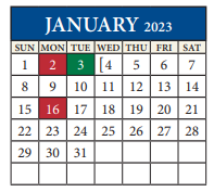 District School Academic Calendar for Pflugerville High School for January 2023