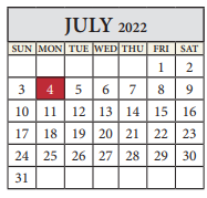 District School Academic Calendar for John B Connally High School for July 2022