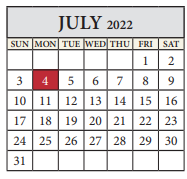 District School Academic Calendar for Alter Learning Ctr for July 2022