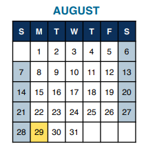 District School Academic Calendar for Pratt Anna B Sch for August 2022