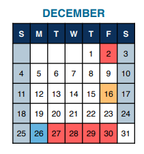 District School Academic Calendar for Penn Treaty MS for December 2022