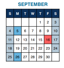 District School Academic Calendar for Washington Martha Sch for September 2022