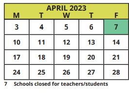 District School Academic Calendar for Shore Acres Elementary School for April 2023
