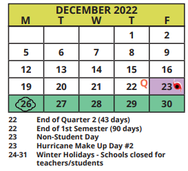 District School Academic Calendar for Bay Vista Fundamental Elementary School for December 2022