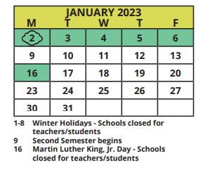 District School Academic Calendar for Northeast Community for January 2023