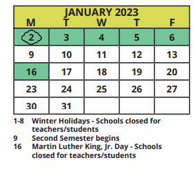 District School Academic Calendar for Northwest Elementary School for January 2023