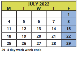 District School Academic Calendar for Northwest Elementary School for July 2022
