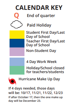 District School Academic Calendar Legend for Westgate Elementary School