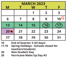 District School Academic Calendar for Tomlinson Adult Learning Center for March 2023