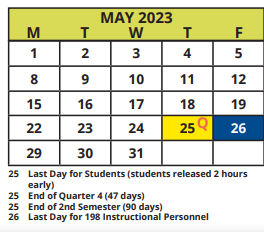 District School Academic Calendar for MT. Vernon Elementary School for May 2023