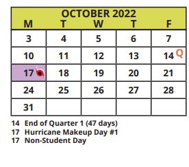 District School Academic Calendar for Ewes-eckerd Youth Conservation for October 2022