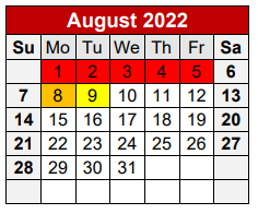 District School Academic Calendar for College Hill Elementary School for August 2022