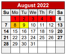 District School Academic Calendar for Coronado Junior High School for August 2022