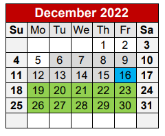 District School Academic Calendar for Ash 6th Grade Learning Center for December 2022