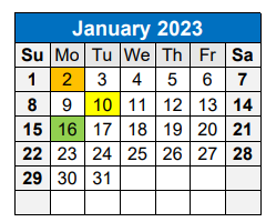 District School Academic Calendar for Coronado Junior High School for January 2023