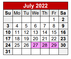 District School Academic Calendar for Estacado Junior High School for July 2022