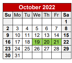 District School Academic Calendar for College Hill Elementary School for October 2022