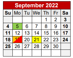 District School Academic Calendar for College Hill Elementary School for September 2022