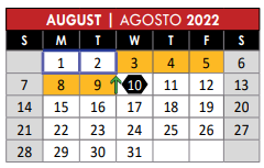 District School Academic Calendar for Hedgcoxe Elementary School for August 2022