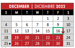 District School Academic Calendar for David Mccall Elementary for December 2022