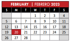 District School Academic Calendar for E-school for February 2023