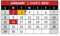 District School Academic Calendar for Head Start for January 2023