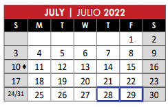 District School Academic Calendar for Plano Sr High School for July 2022