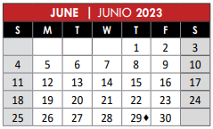 District School Academic Calendar for Memorial Elementary School for June 2023