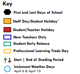 District School Academic Calendar Legend for New Middle School