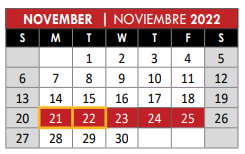 District School Academic Calendar for Robinson Middle for November 2022