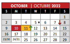 District School Academic Calendar for Thomas Elementary School for October 2022